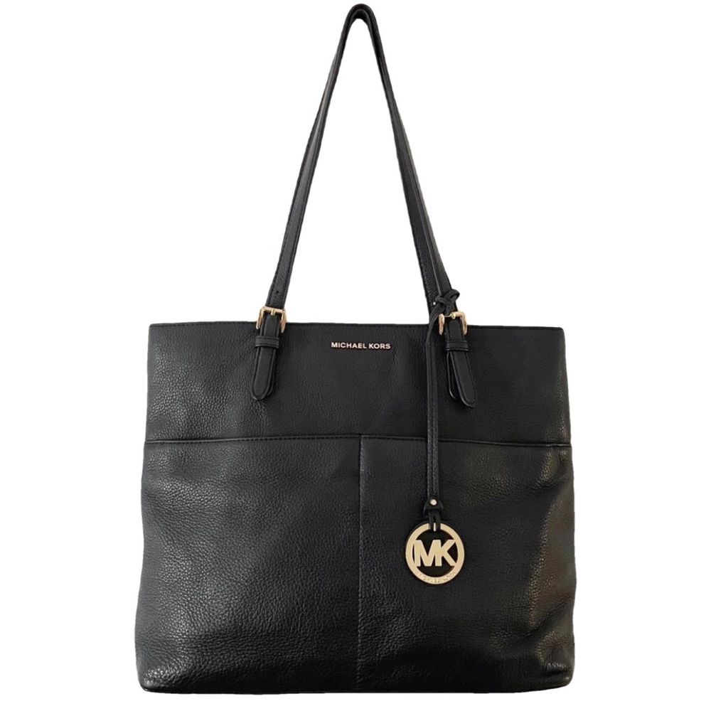 Michael Kors black pebbled leather Bedford pockets shoulder bag